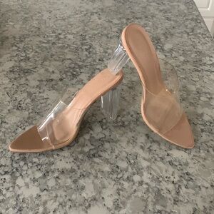 7 1/2 Wild Diva, Clear Heels, Nude, 4 inch.